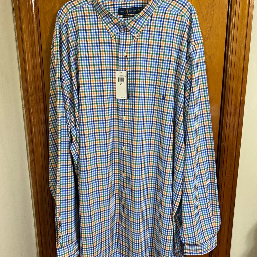 NWT Men’s Polo Ralph Lauren performance multi colored checkered button down 4XLT